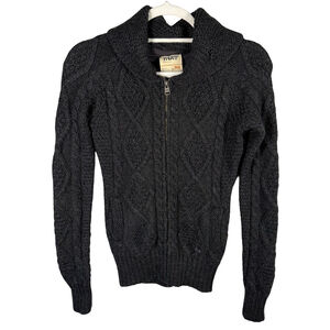 TNA Charcoal/Black Zip-Up Merino Wool Blend Sweater Size XXS Cozy Fall Winter